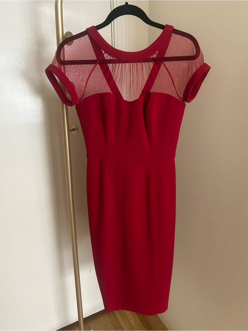 Maggy London Red Illusion Mesh Cocktail Dress Bodycon Sheath Dress Size 4